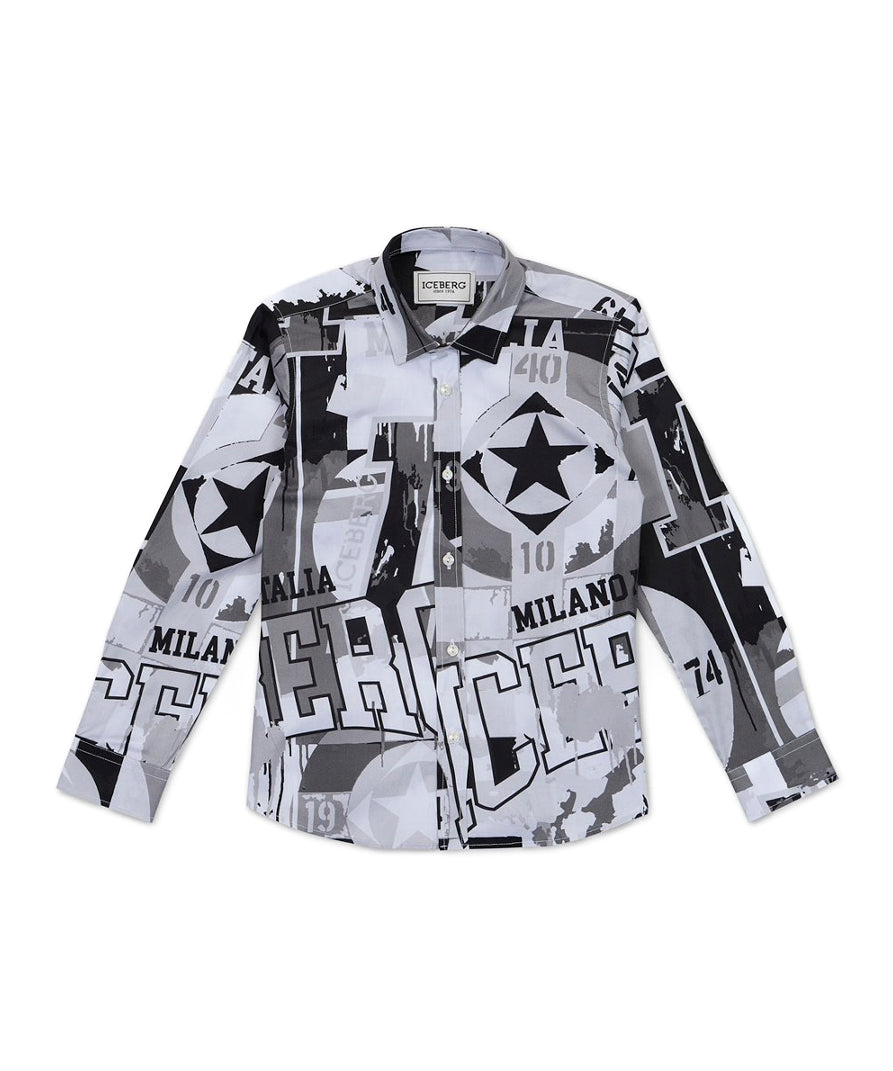 Iceberg Kids Camicia Bianca con Stampa All Over per Bambini