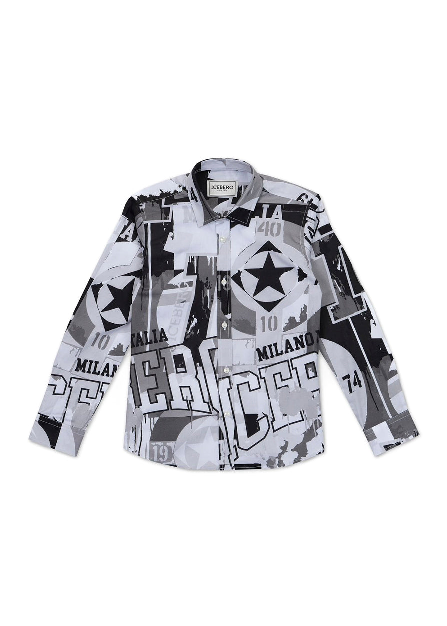 Iceberg Kids Camicia Bianca con Stampa All Over per Bambini