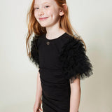 Twinset Kids Abito Corto Drappeggiato con Tulle 