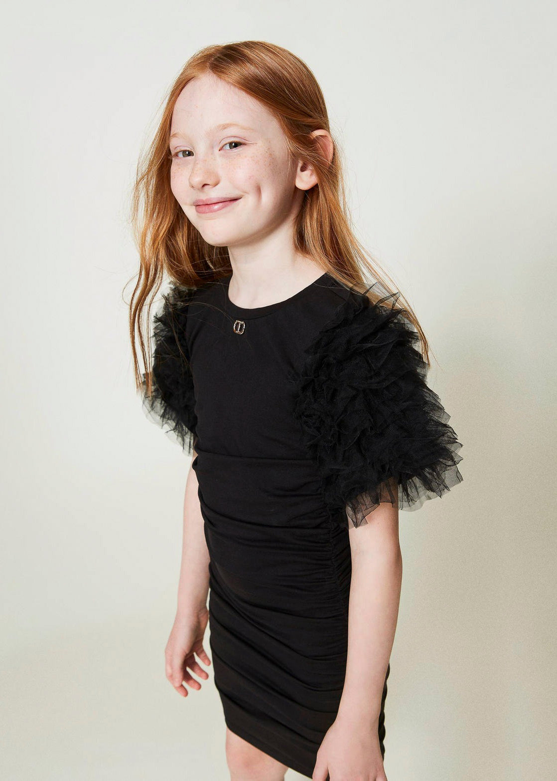 Twinset Kids Abito Corto Drappeggiato con Tulle 