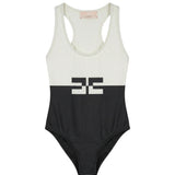 Elisabetta Franchi La Mia Bambina Costume 1pz. Bicolore Avorio/Nero con Logo a Contrasto per Bambine