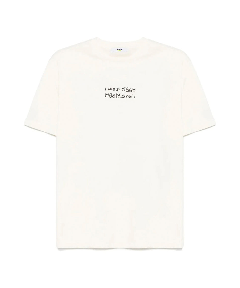 MSGM Kids T-shirt Crema con Stampa per Bambini fronte