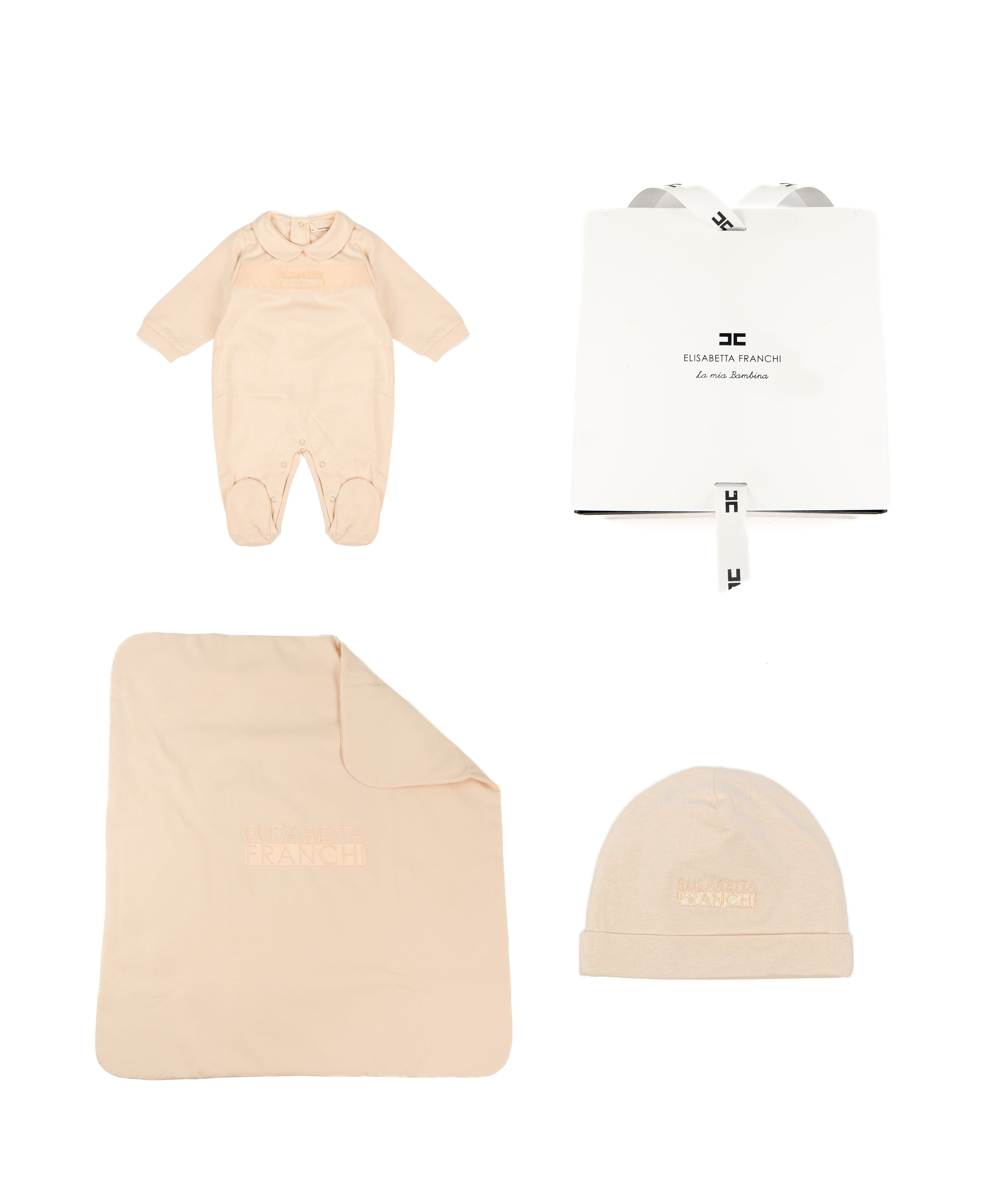 Elisabetta Franchi La Mia Bambina Kit Tutina + Coperta e Cappello Rosa per Neonate
