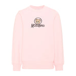 Moschino Kids Felpa Rosa Girocollo con Stampa Teddy Bear e Logo per Bambine