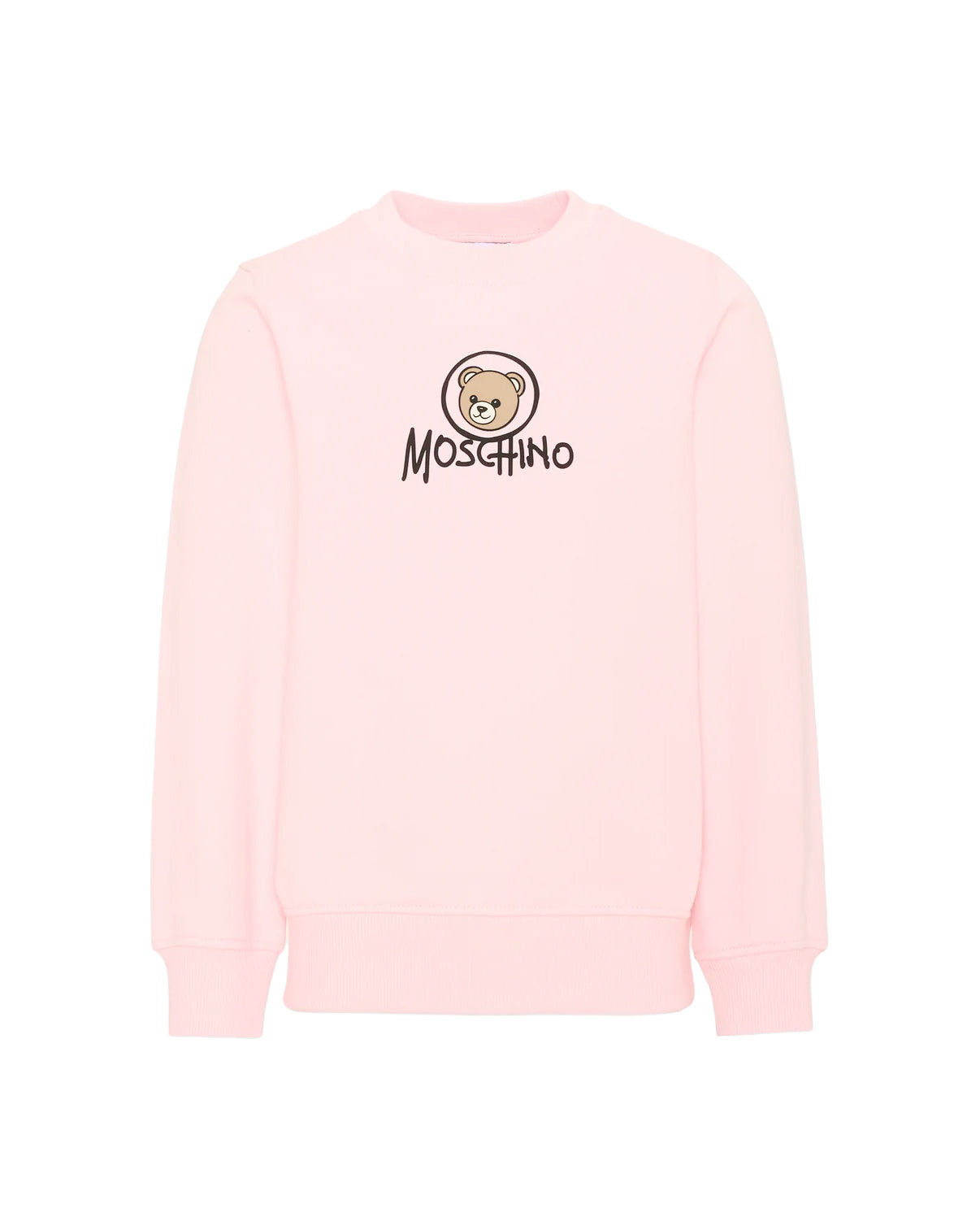 Moschino Kids Felpa Rosa Girocollo con Stampa Teddy Bear e Logo per Bambine