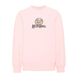 Moschino Kids Felpa Rosa Girocollo con Stampa Teddy Bear e Logo per Bambine