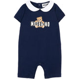 Moschino Kids Pagliaccetto Blu con Logo Teddy Bear per Neonati