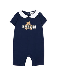 Moschino Kids Pagliaccetto Blu con Logo Teddy Bear per Neonati