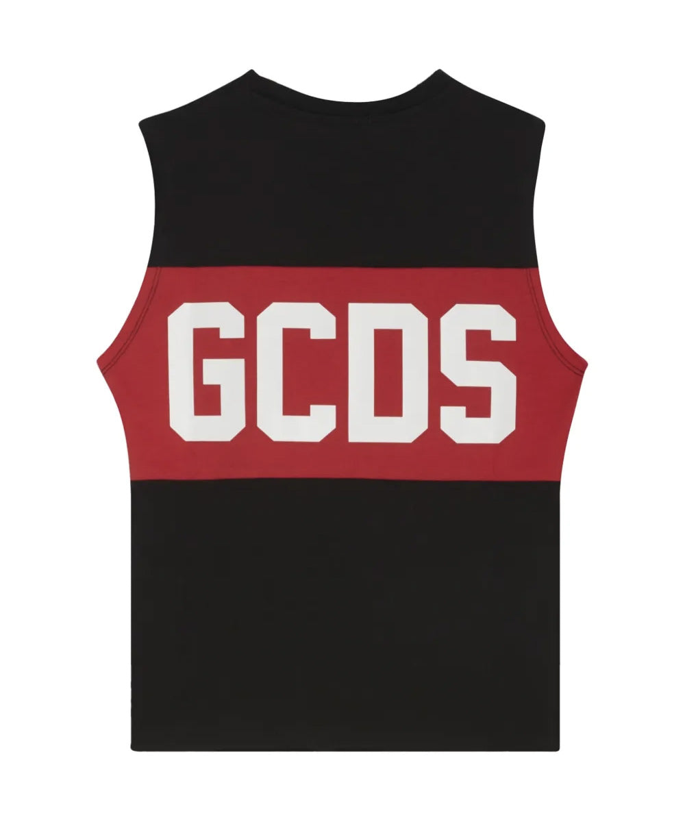 Gcds Kids Canotta Nero con Banda Rossa Logata Unisex