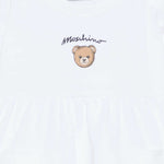 Moschino Kids Abito Bianco Con Logo Teddy Bear per Neonate