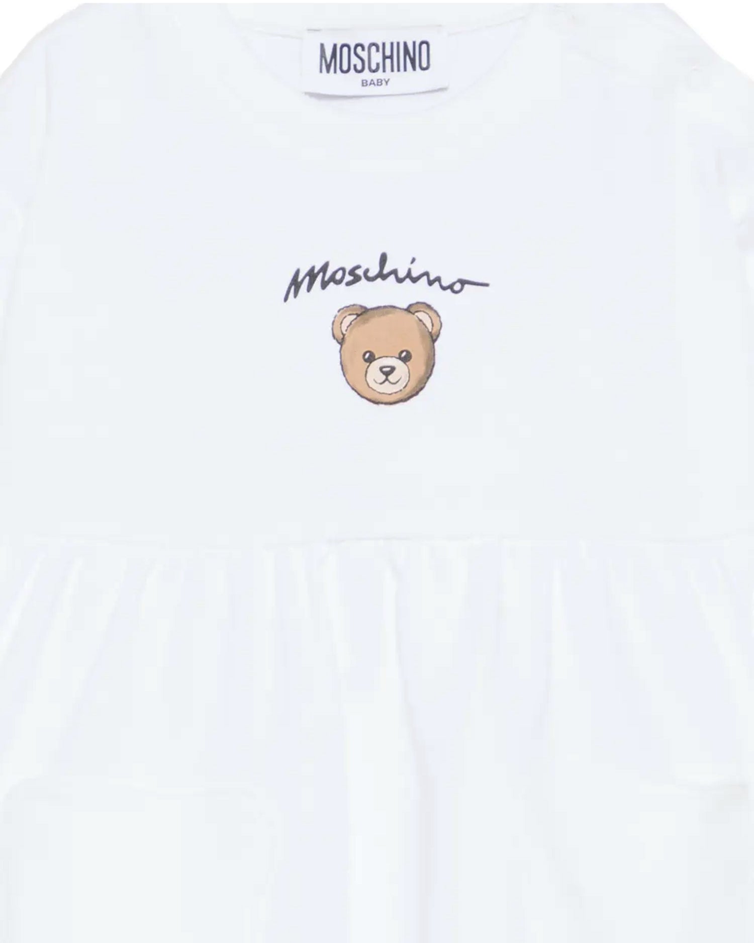 Moschino Kids Abito Bianco Con Logo Teddy Bear per Neonate