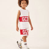 GCDS Bermuda Bianco/Rosso con Banda Logo per Bambini