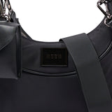 MSGM Kids Borsa in Nylon Nero con Tracolla e Targhetta Logo per Bambine