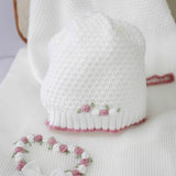 Marlù Cappellino Bianco/Rosa con Ricami Fiori per Neonate
