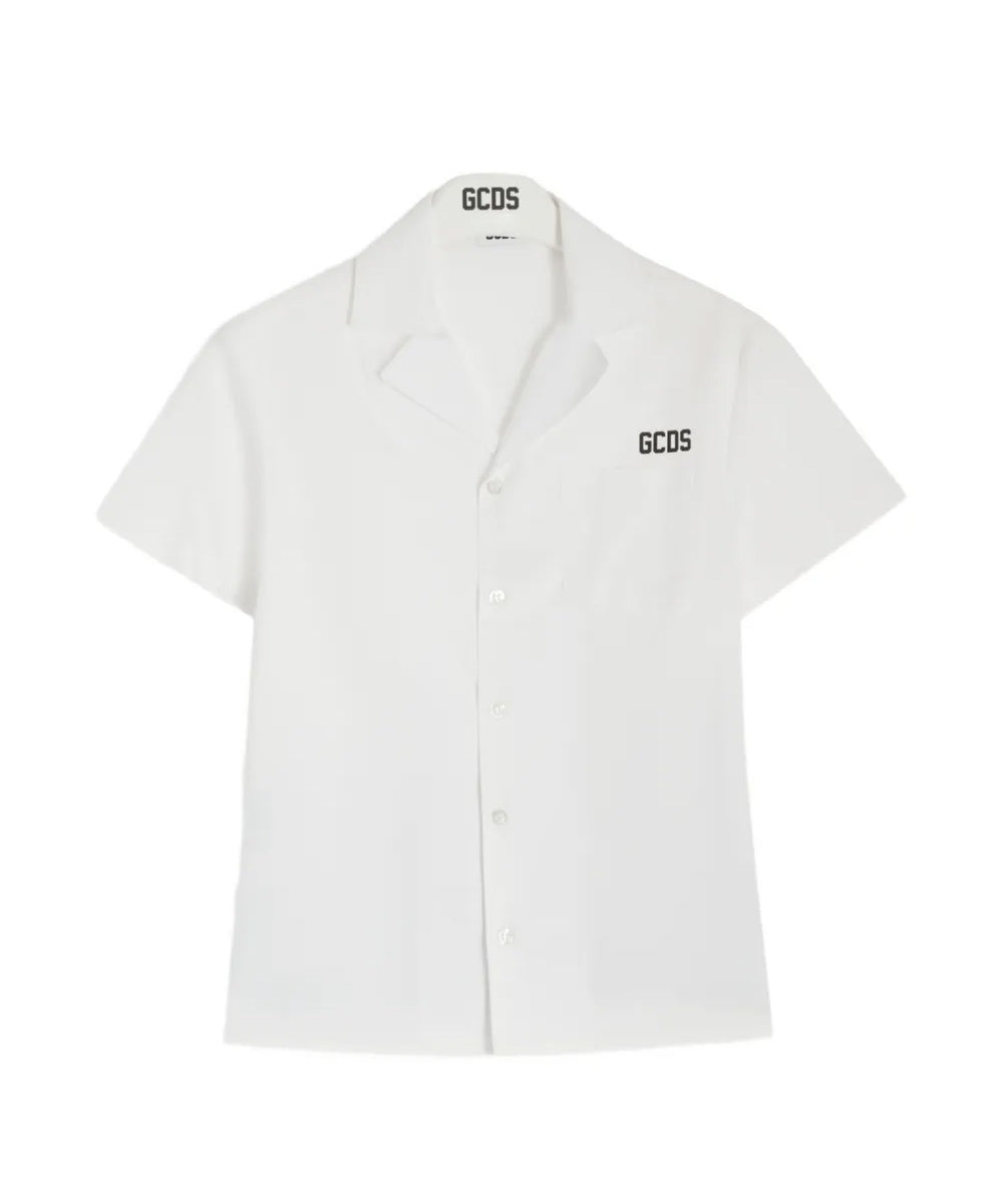 Gcds Kids Camicia Bianco con Logo Nero Bambini