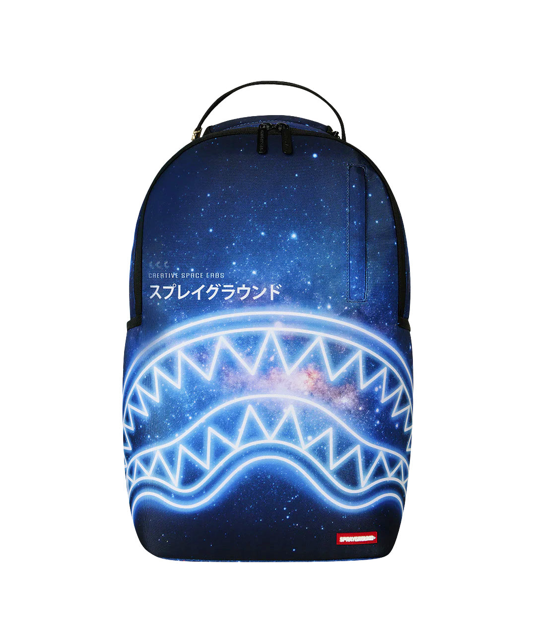 Sprayground Kids Zaino Thin On It Unisex Blu con Stampa Galassia e Shark Mouth Neon