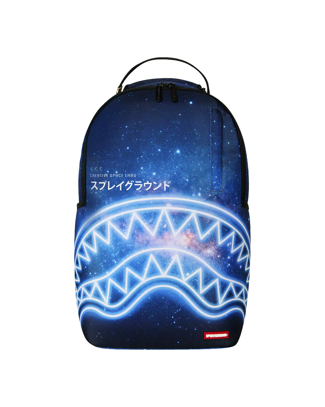 Sprayground Kids Zaino Thin On It Unisex Blu con Stampa Galassia e Shark Mouth Neon