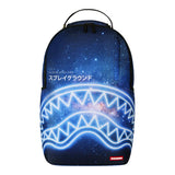 Sprayground Kids Zaino Thin On It Unisex Blu con Stampa Galassia e Shark Mouth Neon