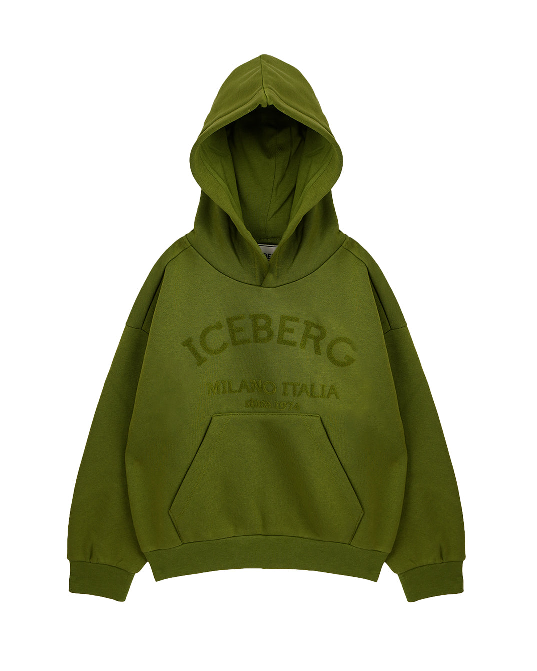 Iceberg Kids Felpa con Cappuccio Verde Con Scritta "Iceberg" per Bambini