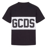Gcds Kids T-Shirt Nero con Banda Logata Bianco Unisex