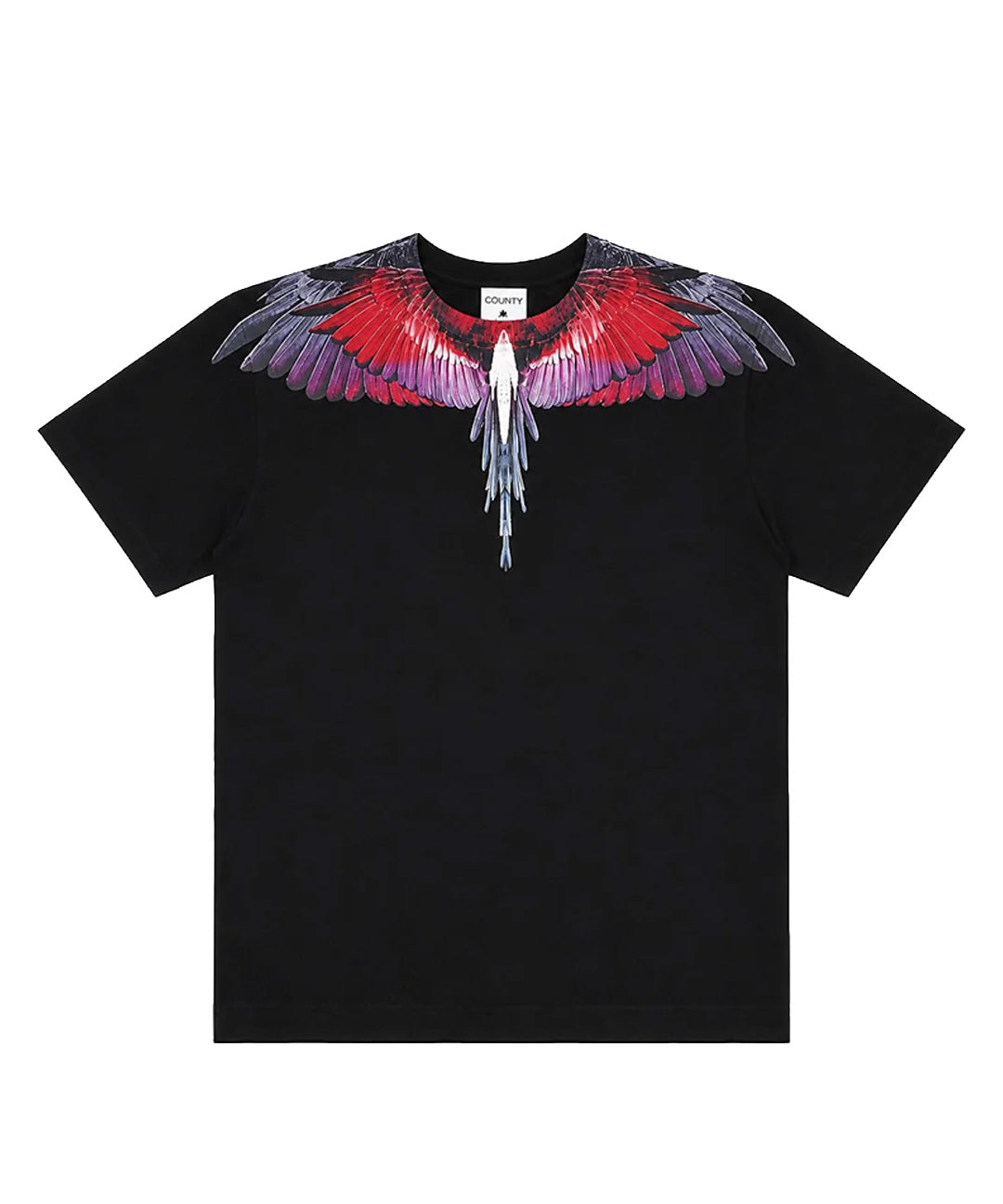 Marcelo Burlon County of Milan Kids T-Shirt Nero con Stampa Ali Multicolor per Bambini