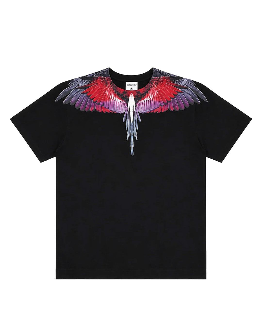 Marcelo Burlon County of Milan Kids T-Shirt Nero con Stampa Ali Multicolor per Bambini
