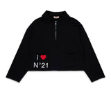 N°21 Kids Felpa con Zip Nera con Stampa per Bambine