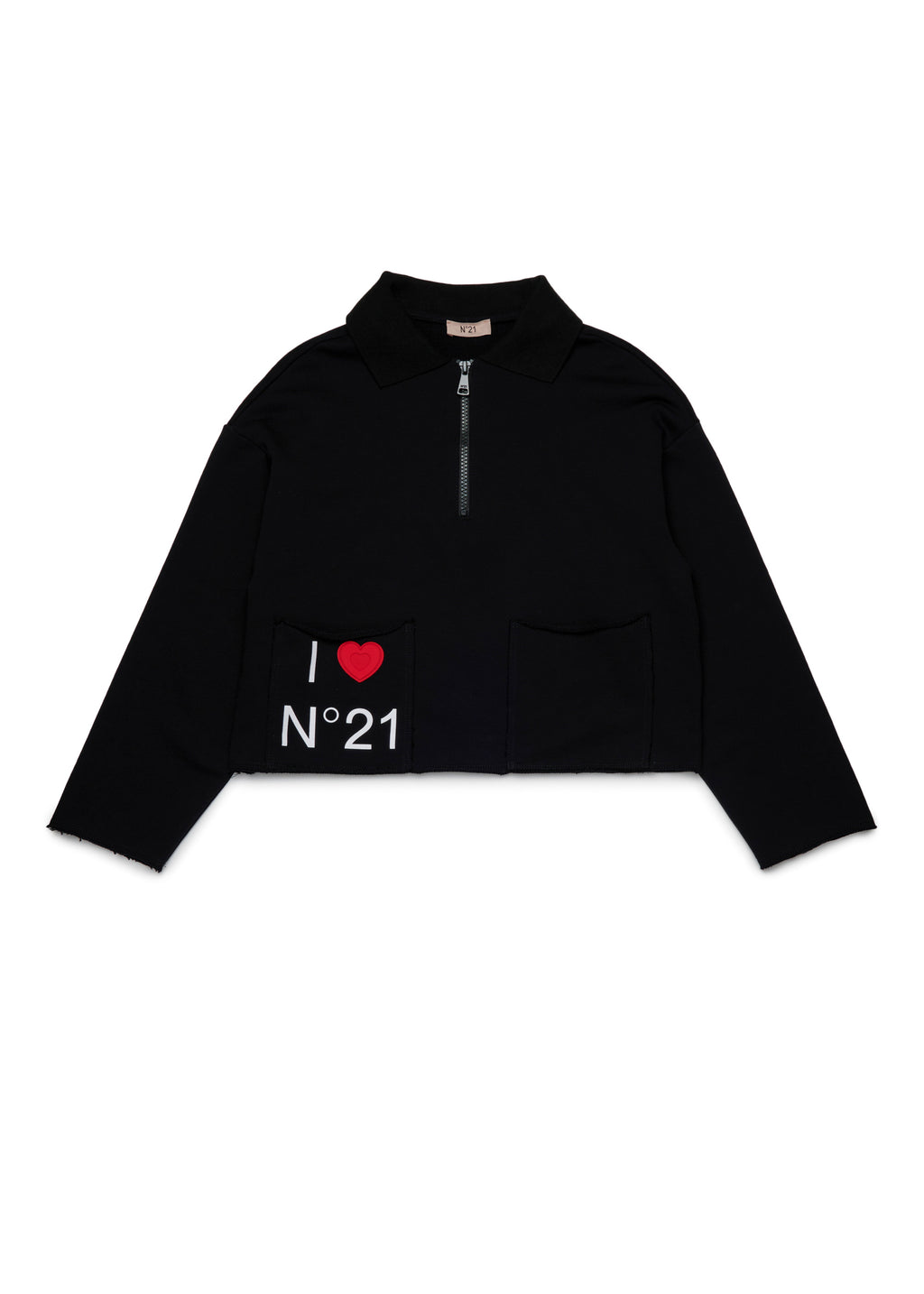 N°21 Kids Felpa con Zip Nera con Stampa per Bambine