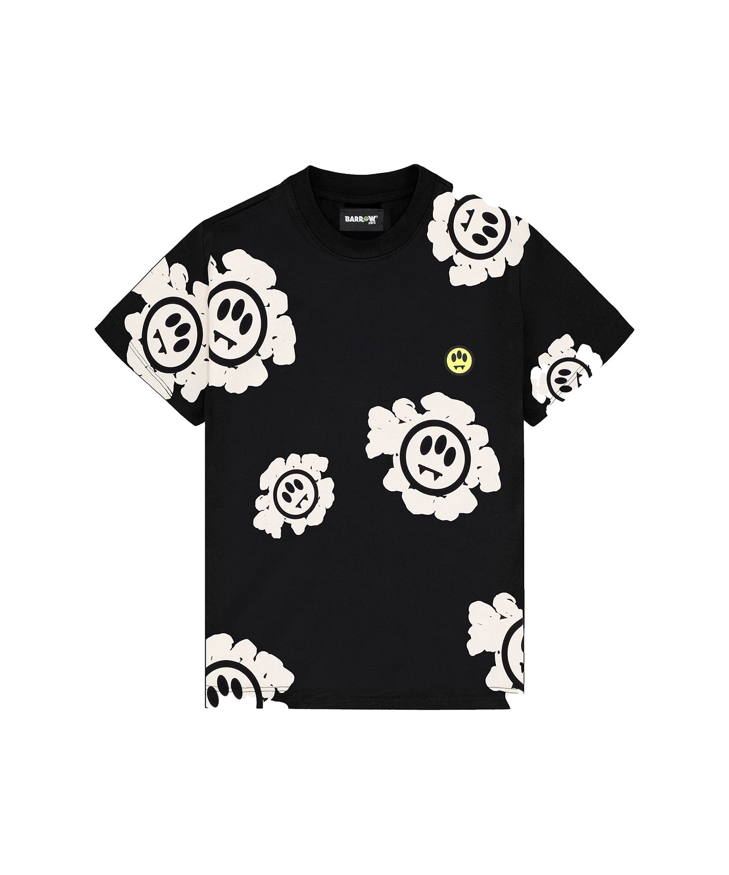 Barrow Kids T-Shirt Nera con Stampa Floreale Bianca per Bambini