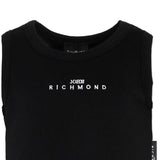 John Richmond Kids Top Nero a Costine con Ricamo Logo per Bambine