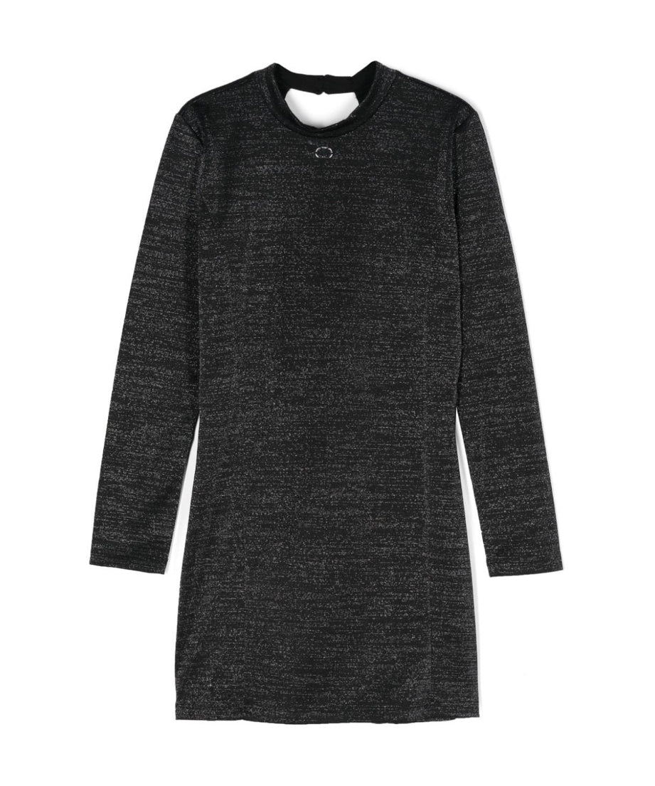 Twinset Kids Abito Nero Metallizzato con Placca Logo per Bambine