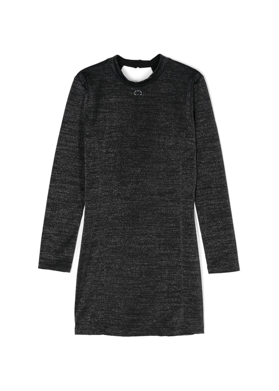 Twinset Kids Abito Nero Metallizzato con Placca Logo per Bambine