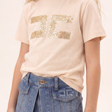 Elisabetta Franchi La Mia Bambina T-Shirt Rosa con Logo in Strass Oro a Contrasto per Bambine