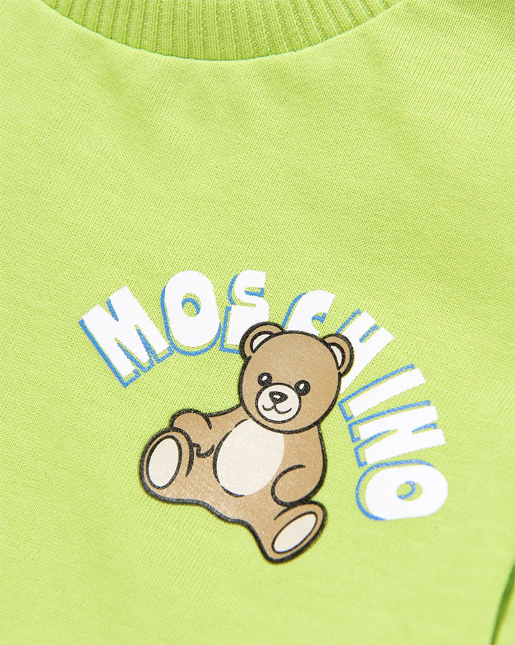 Moschino Kids T-Shirt Verde con Logo Teddy Bear per Neonati