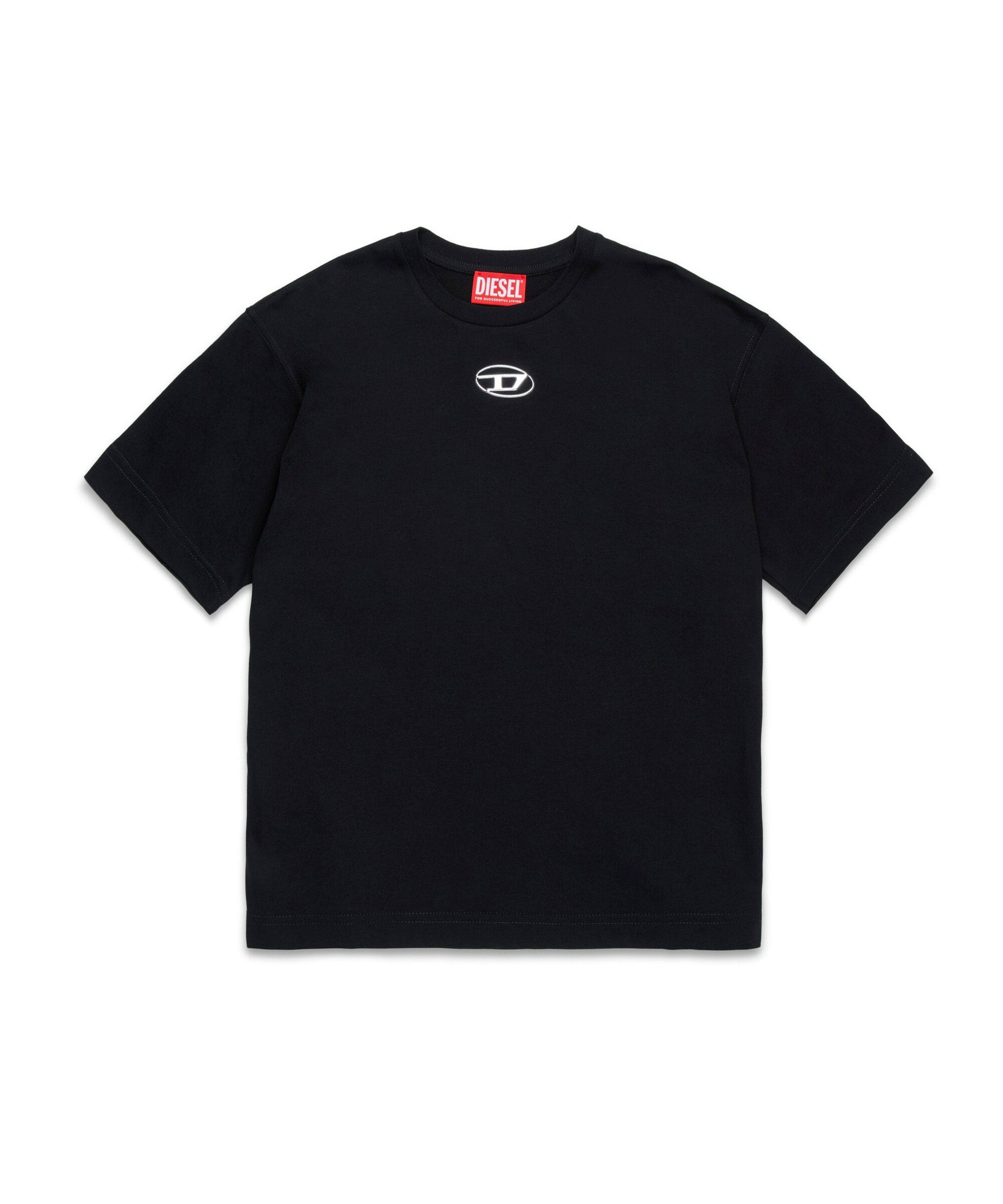 Diesel Kids T-Shirt Nera con Oval D per Bambini
