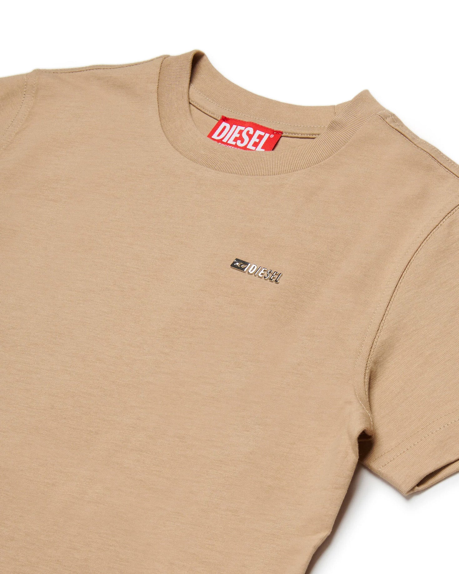 Diesel Kids T-shirt Beige con Dettaglio Stemma Metallico per Unisex Bambini