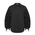 Msgm Kids Camicia Nero con Maniche a Sbuffo con Arricciature e Lacci per Bambine