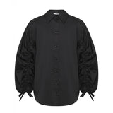 Msgm Kids Camicia Nero con Maniche a Sbuffo con Arricciature e Lacci per Bambine