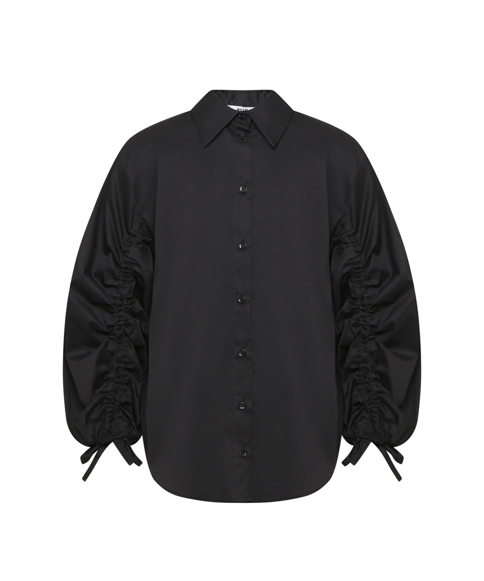 Msgm Kids Camicia Nero con Maniche a Sbuffo con Arricciature e Lacci per Bambine