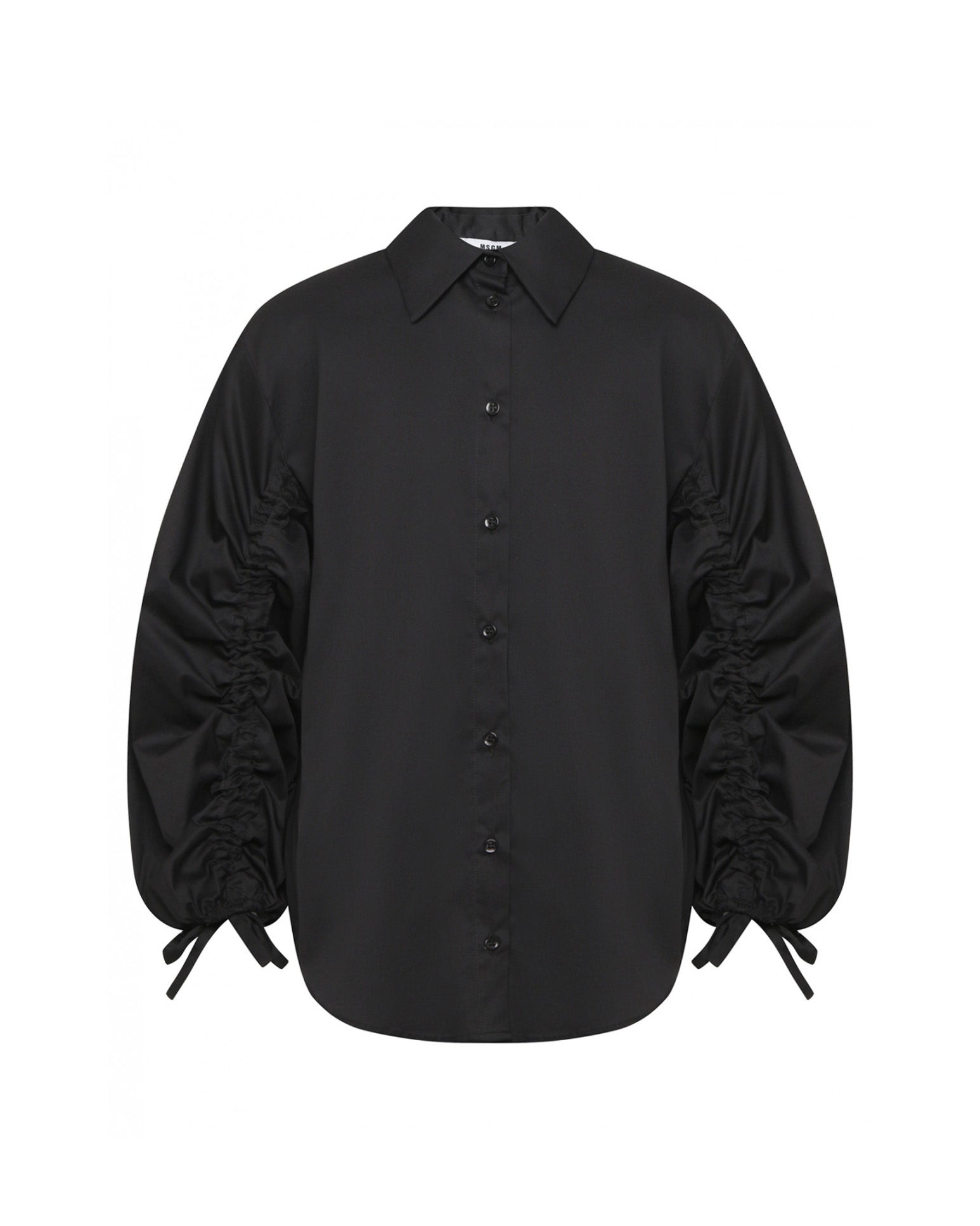 Msgm Kids Camicia Nero con Maniche a Sbuffo con Arricciature e Lacci per Bambine