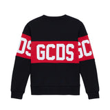 GCDS Kids Felpa Girocollo Nera con Banda Rossa Logata