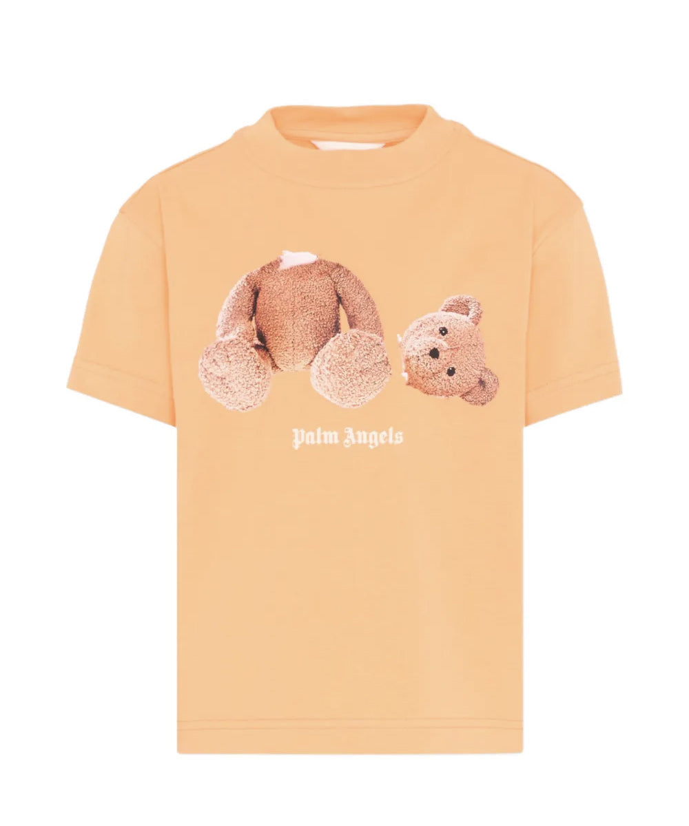 Palm Angels Kids T-Shirt Arancione con Stampa Orsetto per Bambini