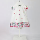 Minibanda Abito Bianco Floreale con Culotta per Neonate