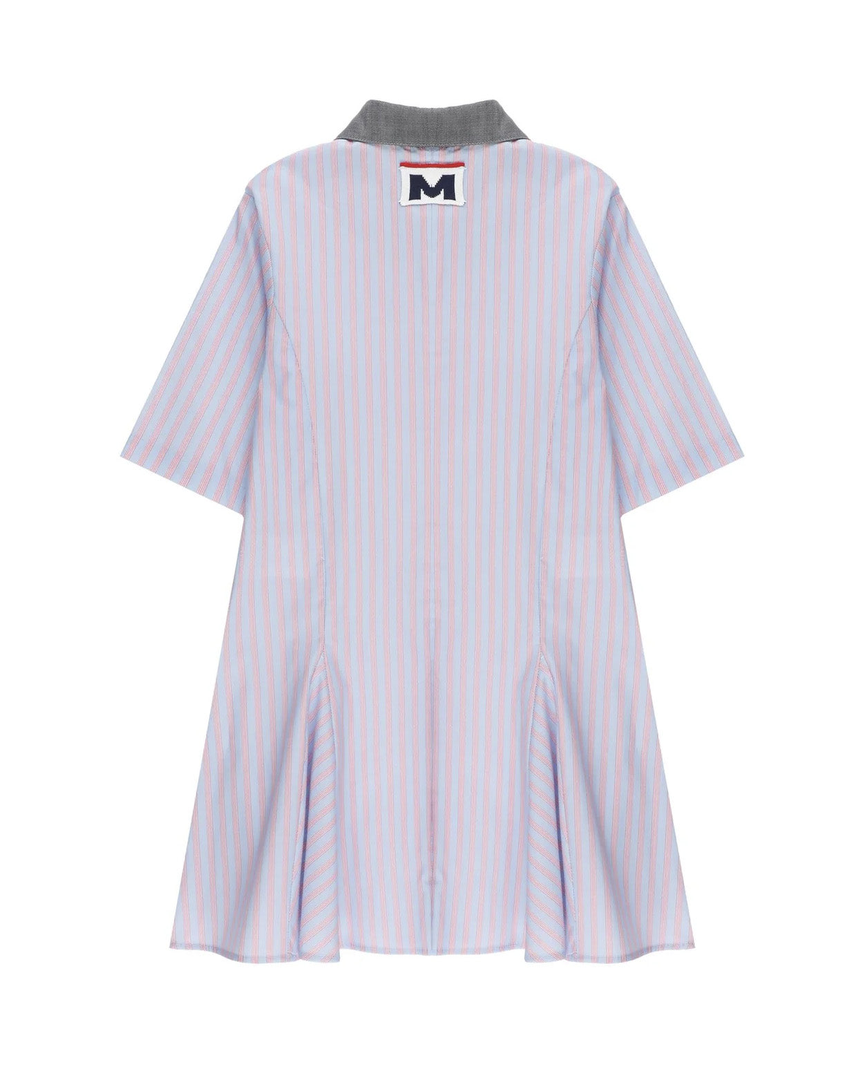 Msgm Kids Abito Fantasia a Righe Celeste e Blu con Logo Ricamato per Bambine