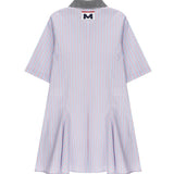 Msgm Kids Abito Fantasia a Righe Celeste e Blu con Logo Ricamato per Bambine