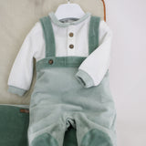 Minibanda Tutina Verde Salvia con Salopette per Neonati