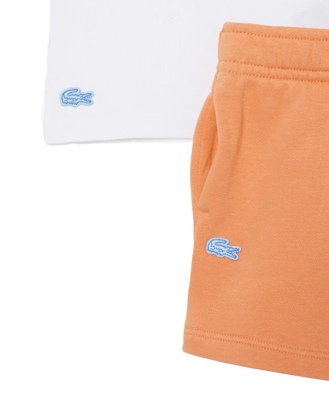 Lacoste Kids Completo Bianco e Arancio con Stampa Logo per Neonati