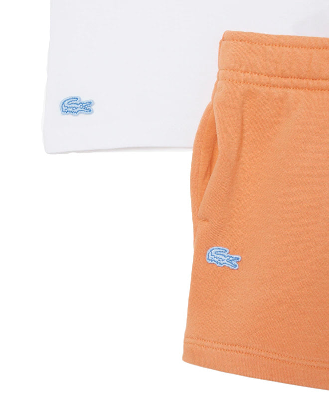 Lacoste Kids Completo Bianco e Arancio con Stampa Logo per Neonati