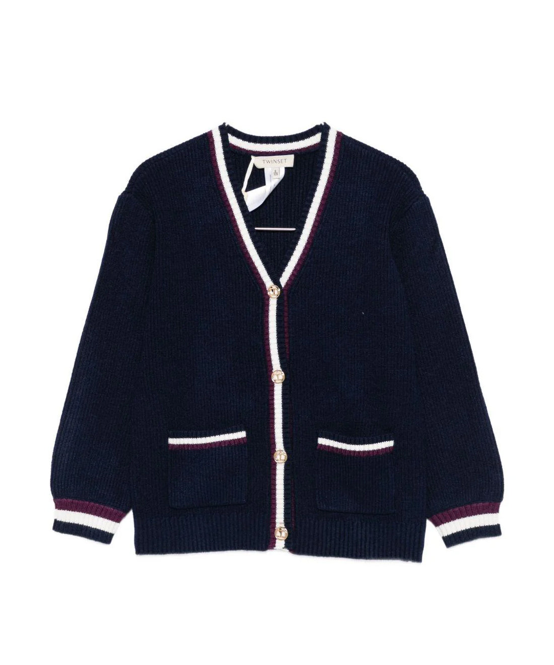 Twinset Kids Cardigan Blu con Dettagli a Contrasto per Bambine