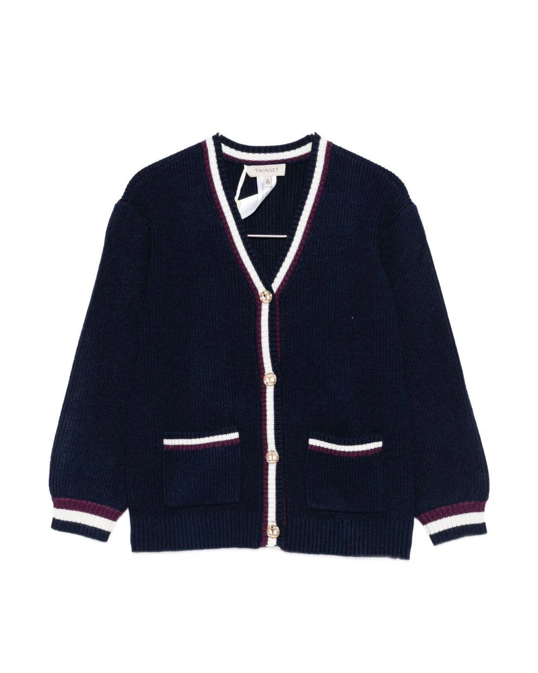 Twinset Kids Cardigan Blu con Dettagli a Contrasto per Bambine